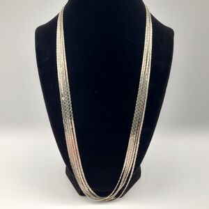 Vintage Silver Multi Strand Necklace Long Layered Minimalist
